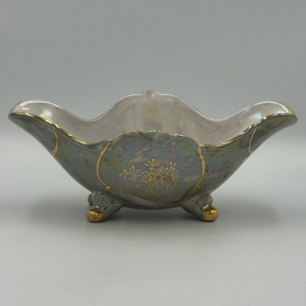 Vintage Norleans Japan Lusterware Oval Scalloped Footed Bowl
